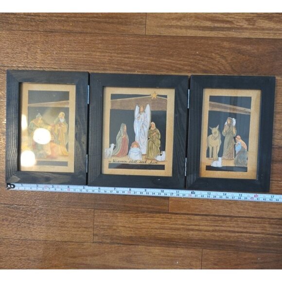 PJ Rankin Hults Wise Men Still Seek Him Framed Triptych Scherenschnitte Signed - Picture 9 of 12